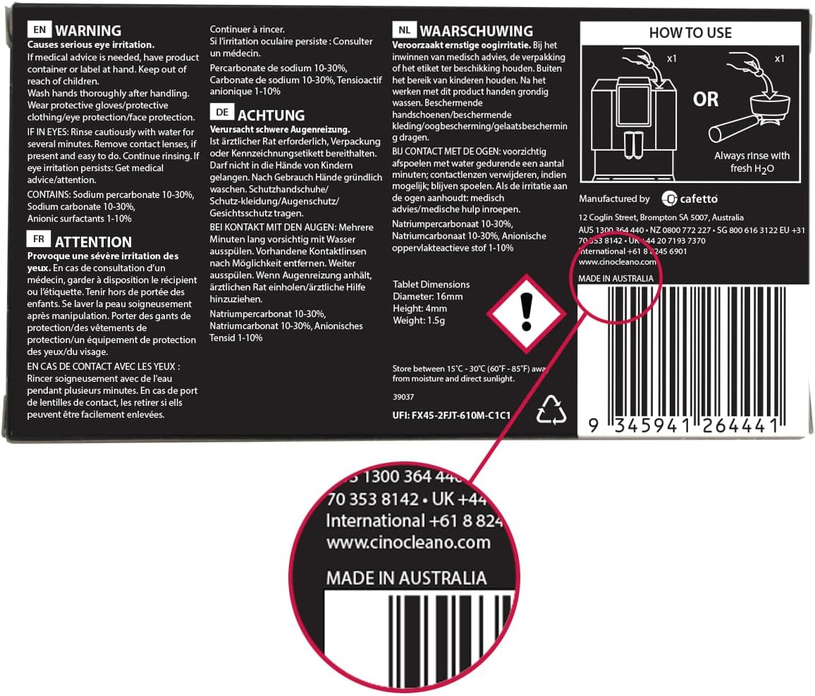 Cino Cleano Coffee Machine Cleaning Tablets (8) by Cafetto Australia | Compatible with home coffee machines | Espresso Machine Cleaning Tablets - Safe for your machine and you