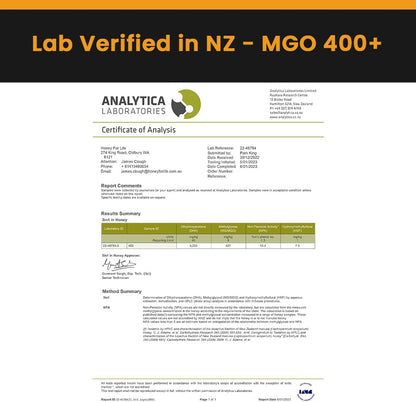 HONEY FOR LIFE Australian Monofloral Manuka Honey MGO 400+