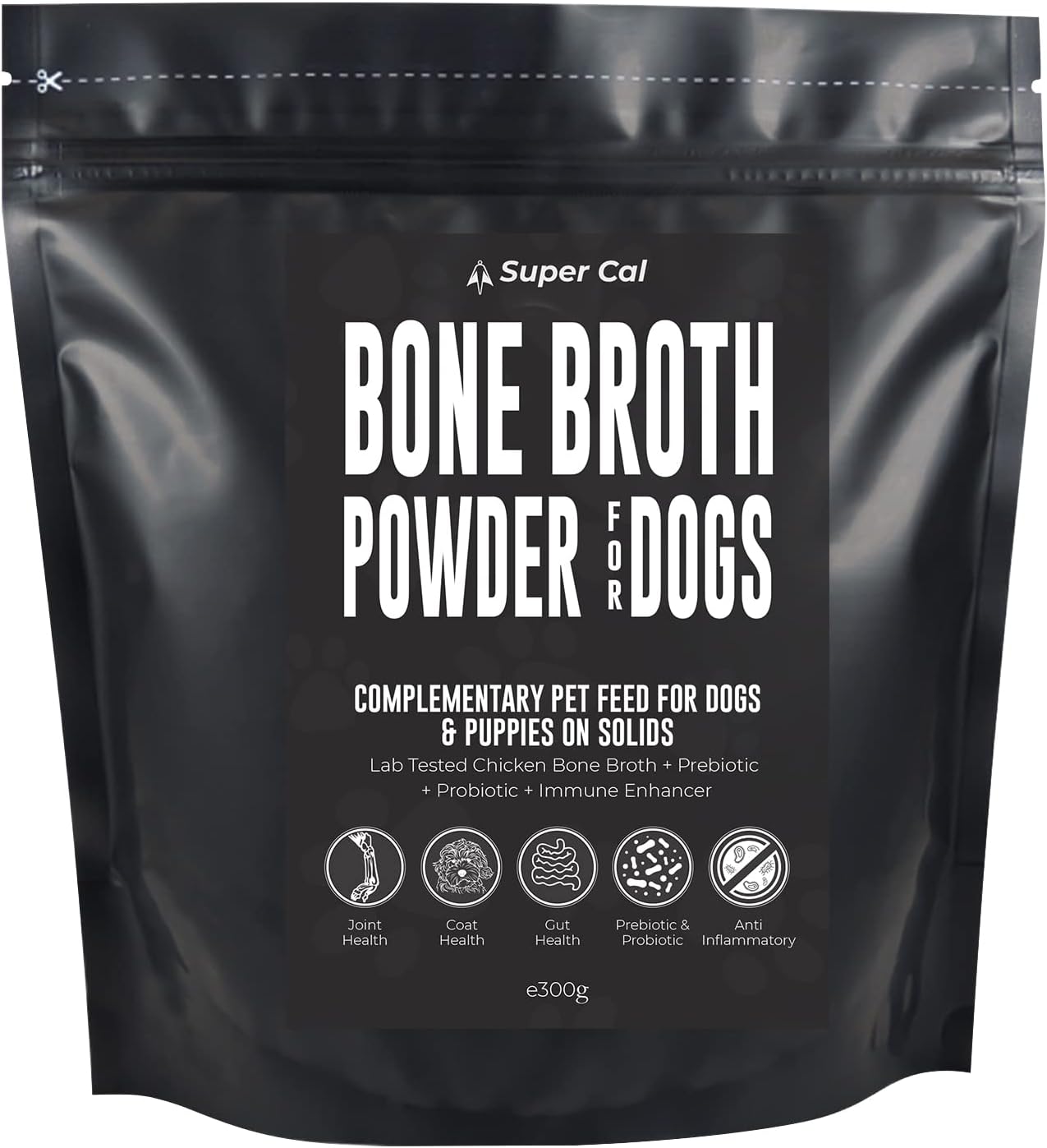 Super Cal Chicken Bone Broth for Dogs 300g | 5-in-1 Dog Gravy Powder with Probiotics, Prebiotics & Joint Support | 60 Servings
