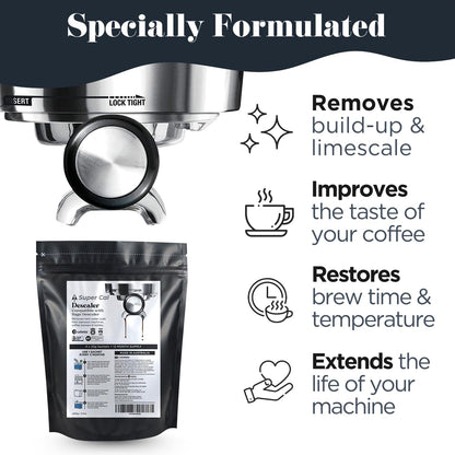 Super Cal Descaler - 4x25g Sachets (12mth Supply) by Cafetto who make Sage Descaler for Coffee Machines & Kettles | Made in Australia - a Super Premium coffee machine descaler