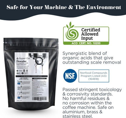 Super Cal Descaler - 4x25g Sachets (12mth Supply) by Cafetto who make Sage Descaler for Coffee Machines & Kettles | Made in Australia - a Super Premium coffee machine descaler