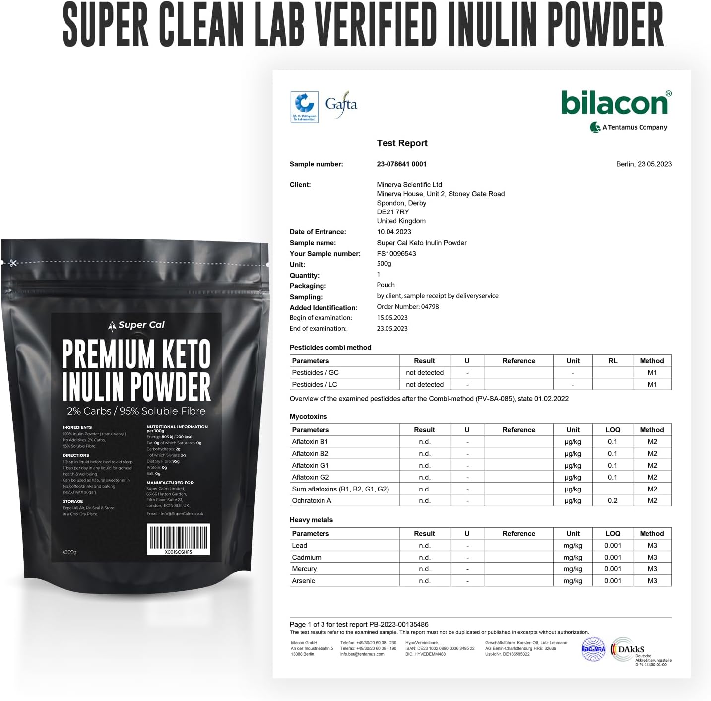 Super Cal Keto Inulin Powder 200g | 95% Fibre / 2% Carbs | Lab Tested Soluble Fibre Supplement | Great Sleep Supplement + Aids Gut Health | Pure Chicory Prebiotics Fiber - EU Sourced