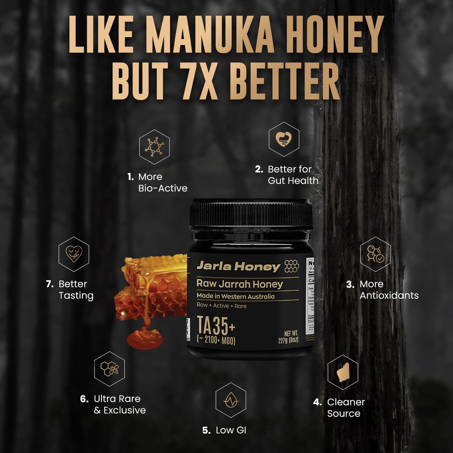 Jarla Honey Australian Jarrah Honey TA35+ | Raw Cold Pressed Unfiltered Honey | Stronger than Manuka Honey | Western Australia