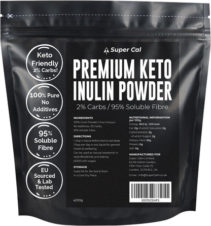 Super Cal Keto Inulin Powder 200g | 95% Fibre & 2% Carbs | Pure Chicory Root Prebiotic Fibre Supplement for Gut Health & Sleep Support