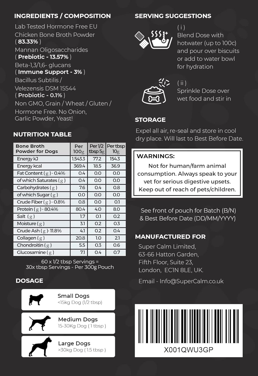 Super Cal Chicken Bone Broth for Dogs 300g | 5-in-1 Dog Gravy Powder with Probiotics, Prebiotics & Joint Support | 60 Servings