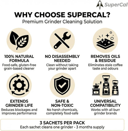 Super Cal Coffee Grinder Cleaning Tablets – 3 x 45g Sachets