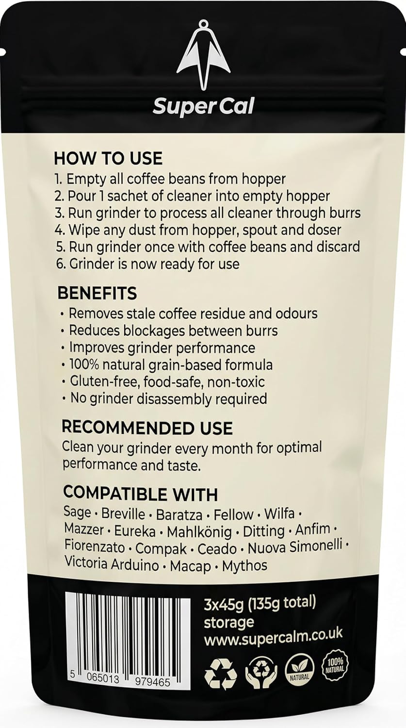 Super Cal Coffee Grinder Cleaning Tablets – 3 x 45g Sachets