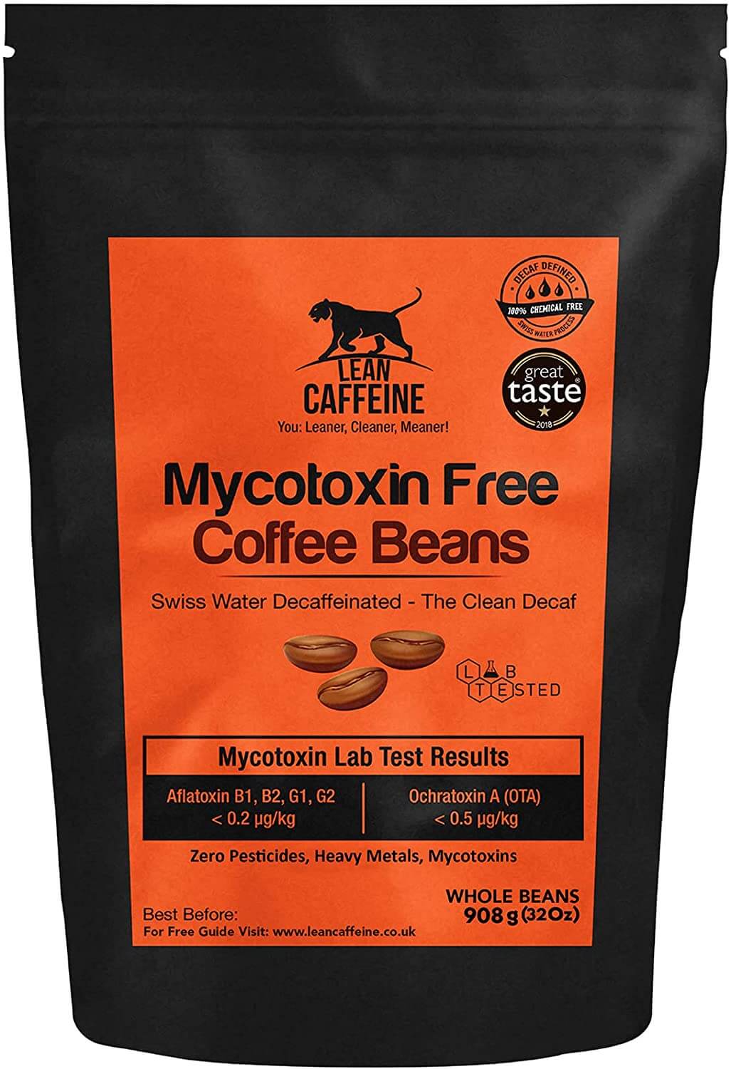 Lean Caffeine Bulletproof Coffee Decaf Coffee Beans 908g